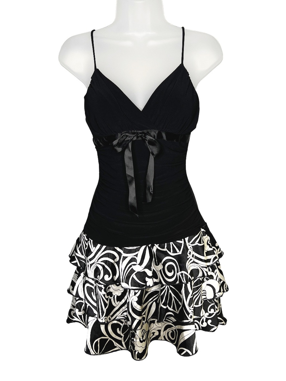 2000s Vintage Black Geometric Halter Mini Dress Women's S | Party y2k Going Out